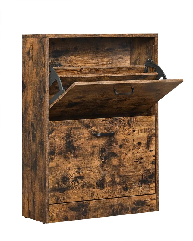 VASAGLE Shoe Cabinet with 2 Flip Doors, Adjustable and Removable Divider, for 12 Pairs of Women's Shoes or 8 Men's Shoes, for Narrow Entrance, 60 x 24 x 83.5 cm (L x W x H), Rustic Brown LBC02BX