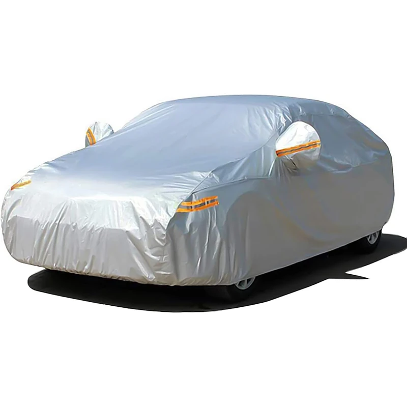 SEAZEN 2 Layers Car Cover Waterproof All Weather, Outdoor Car Covers for Automobiles with Zipper Door, Hail UV Snow Wind Protection, Universal Full Car Cover for Sedan(Length Up to 209")