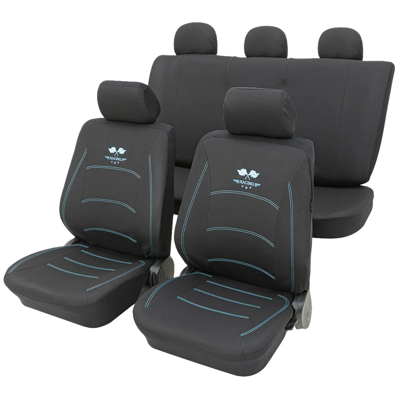 PETEX Car Seat Covers Universal Complete Set 11-Piece Racing Blue Eco Class with SAB 1 Vario