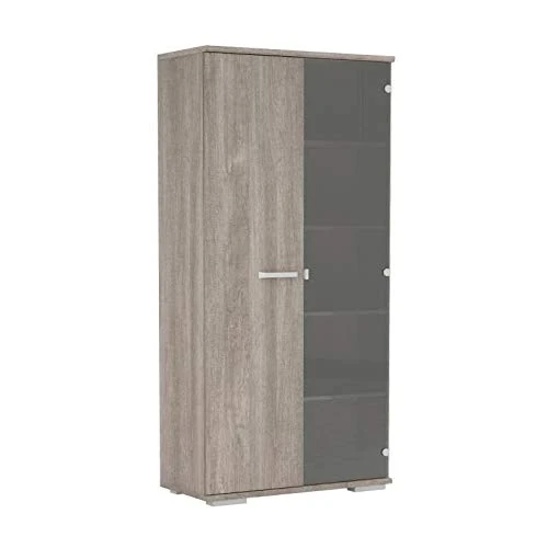 Demeyere Santos 1 Glass Door 1 Door Display Unit, Chipboard, Prata oak, 86.7 cm x 42.2 cm x 177.9 cm (LxWxH) - Image 1