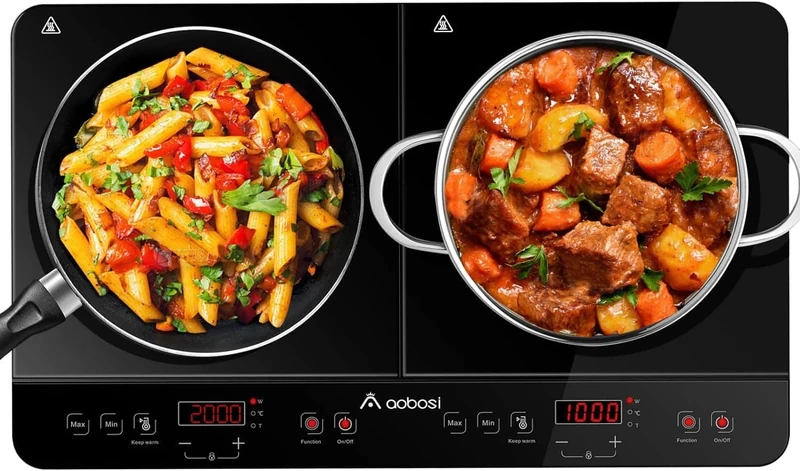 Aobosi Induction hob,double induction hob, portable induction cooker,sensor touch control and crystal glass plate, 4-hour timer function,3500W