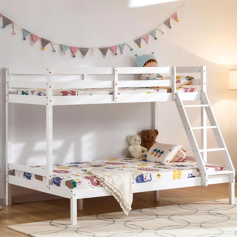 Vida Designs Sydney Triple Bunk Bed, Three Sleeper, Solid Pine Wood Frame, Kids Children, Double 4 Foot 6, Single 3 Foot, White