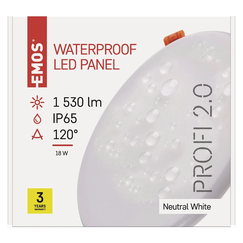 EMOS LED Panel Recessed Light 18 W, Extra Flat 1530 lm Round Recessed Spotlight, Neutral White 4000 K, IP65 Waterproof for Wet Rooms or Outdoors, Colour White, Diameter 18.5 cm, Frameless, 18 W
