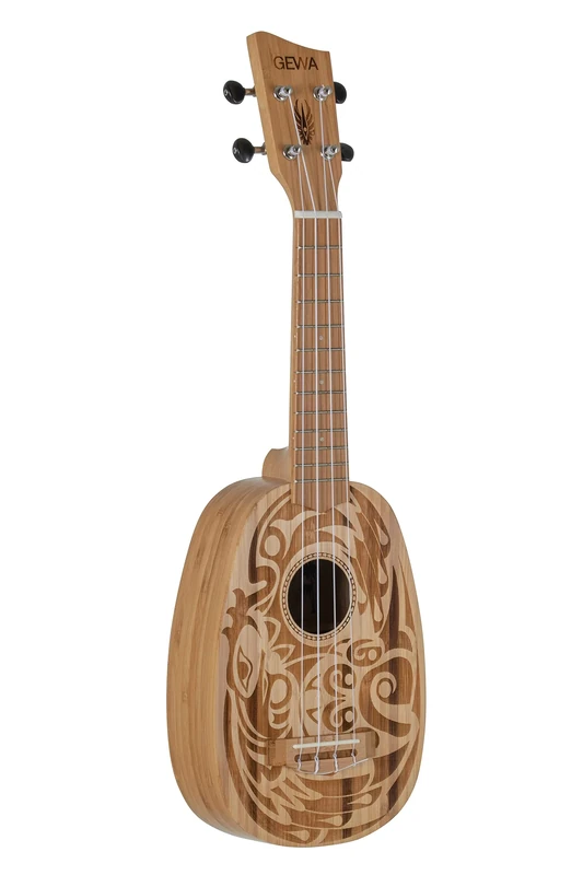 GEWA Soprano Ukulele Manoa Pineapple - Solid Bamboo - Laser Design-Haida - Natural satin finish - incl. padded Gig Bag - K-PA-BBH
