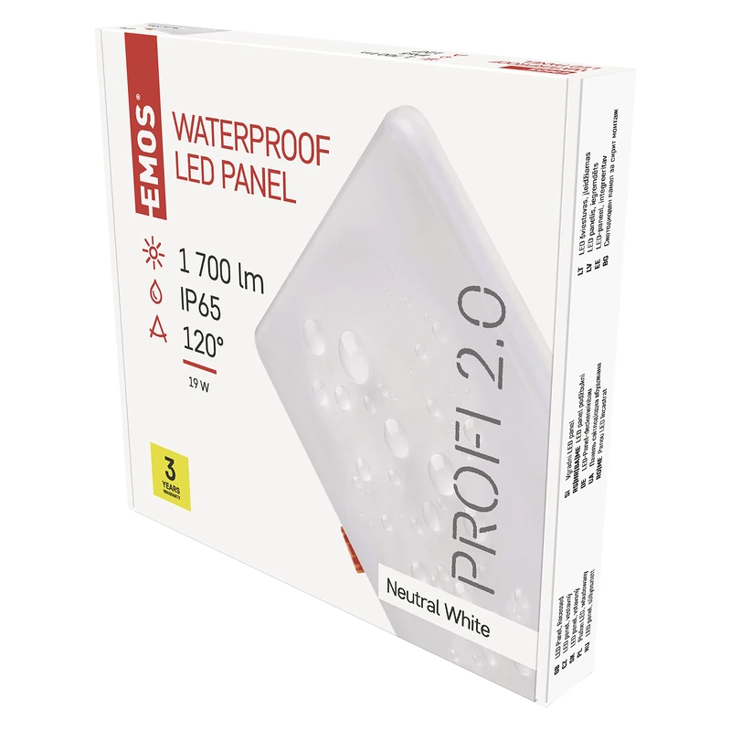 EMOS LED Panel Recessed Light 19 W, Extra Flat 1700 lm Square Recessed Spotlight, Neutral White 4000 K, IP65 Waterproof for Wet Rooms or Outdoors, Colour White, Diameter 18.5 x 18.5 cm, Frameless