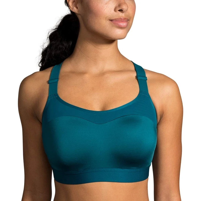 Brooks Dare Racerback Women’s Run Bra for High Impact Running, Workouts and Sports with Maximum Support - Deep Sea/Lime - 32C
