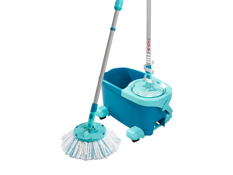 Leifheit Clean Twist Disc Mop Ergo Mobile Set, Moisture Controlled Spin, Wheeled Bucket, Faster Cleaning, Easy-Steer Micro Fibre 33cm Head with 360 Joint, Spin Mop System
