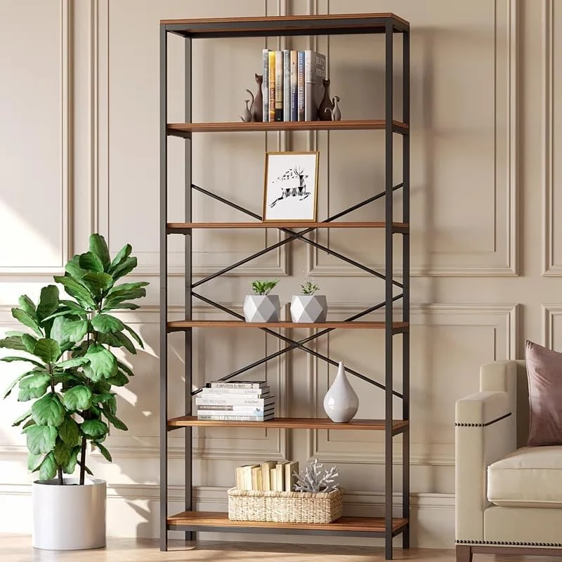 Himimi Bookcase 6 Tier, DIY Stackable Bookshelf 180 x 80.3 x 30 cm, Freestanding Unit, Multifunctional Vintage Standing for living Room, Office, Bedroom