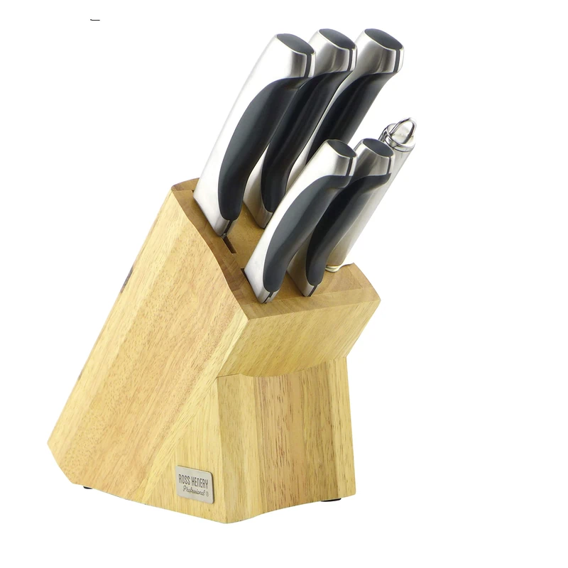 Ross Henery Professional 6 Piece Stainless Steel Kitchen Knife Set in Solid Oak Block, OAK20