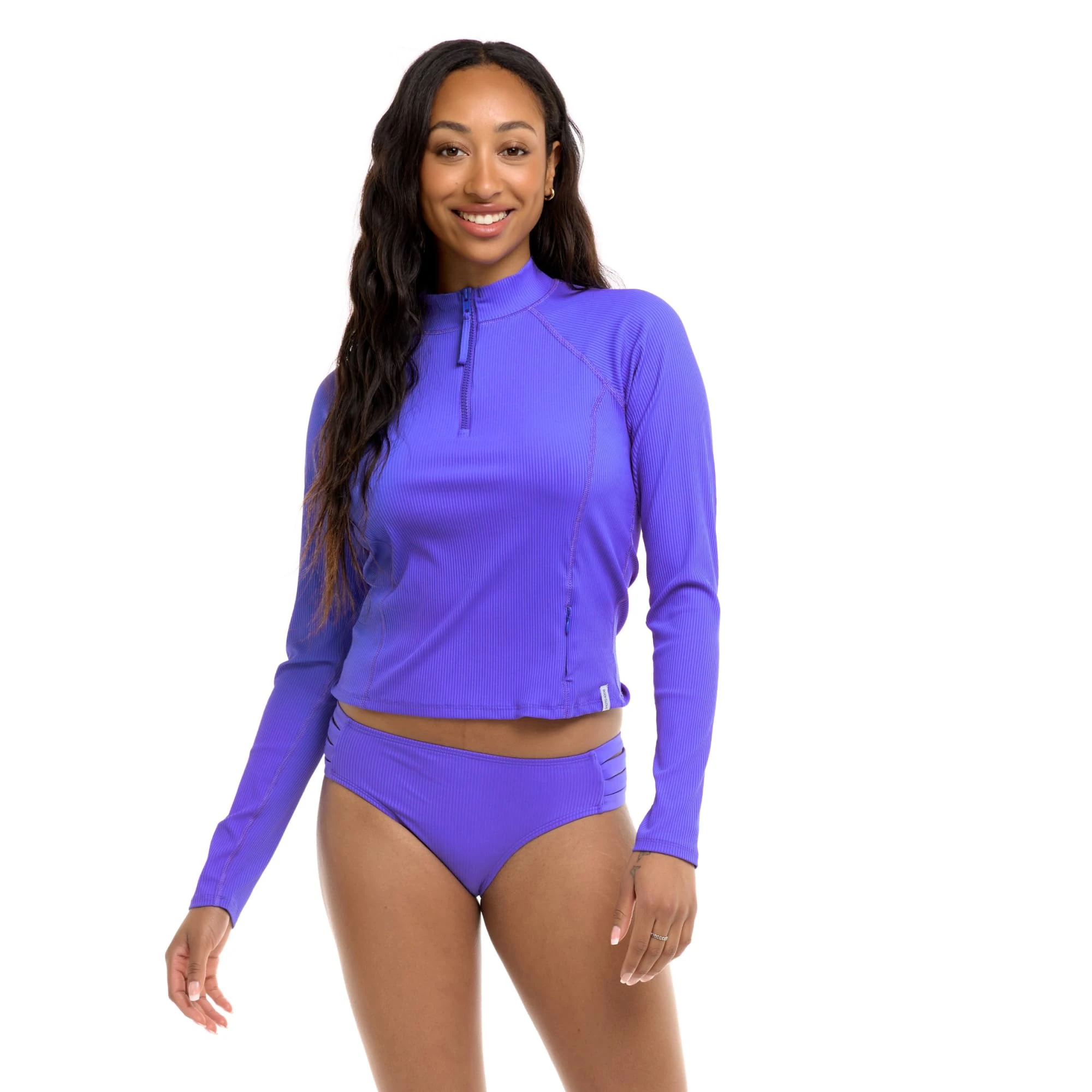 Body Glove Women's Raelynn Long Sleeve Crop Top Rashguard Rash Guard Shirt, Clearwater Ibiza Rib, XS