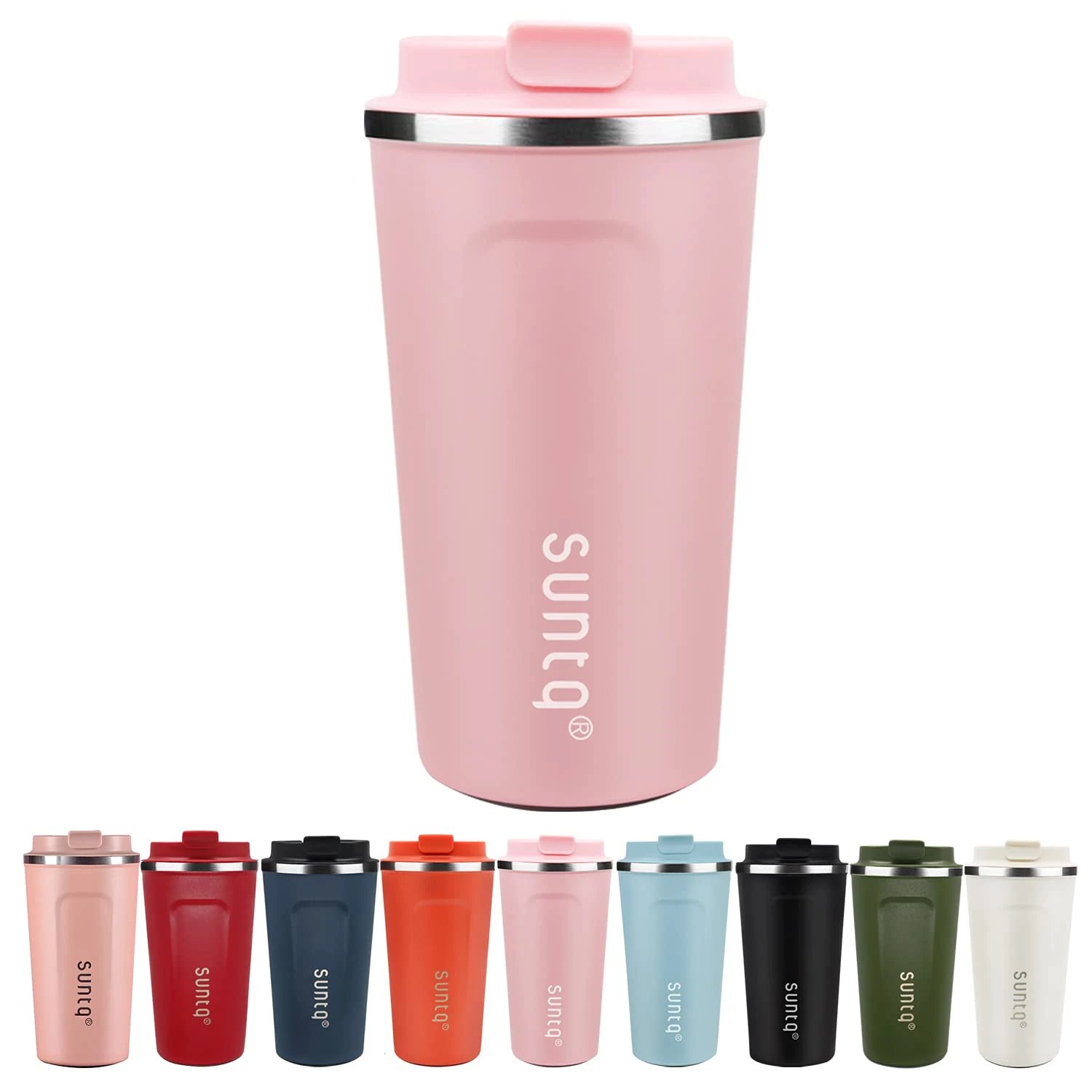 SUNTQ Reusable Coffee Cups Travel - Coffee Travel Mug with Leakproof Lid Stainless Steel Coffee Travel Cup (Pink, 18oz/510ml)