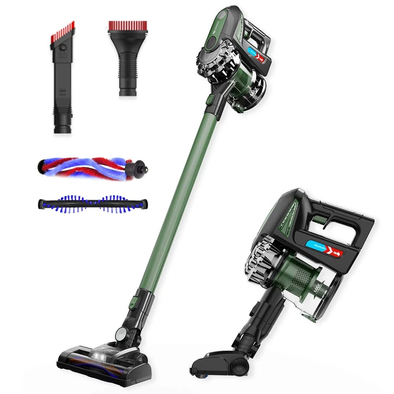 proscenic Cordless, 20KPa Handheld Stick Vacuum Cleaner with Wall Mount and LED, 4 Power Brushes for Carpet Floor and Pet Hair, Up to 35 Mins Working Time, Green