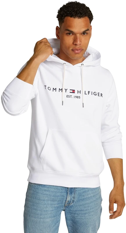 Tommy Hilfiger Men’s Tommy Logo Hoodie, White (White), XS