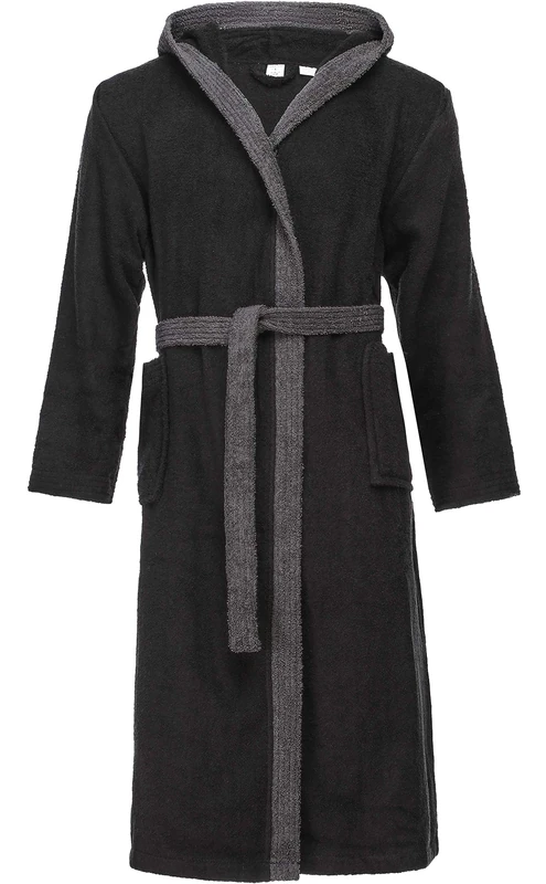 Ladeheid Men's 100% Cotton Terry Bathrobe LA40-190 (Black-30/Dark Grey-12, M)