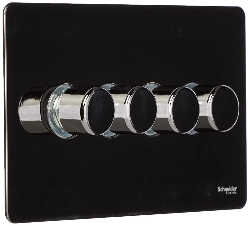 Schneider Electric Ultimate Screwless Flat Plate - 4 Gang 2 Way Dimmer Light Switch, Main & Low Voltage, 250W/VA, GU6442CBN, Black Nickel