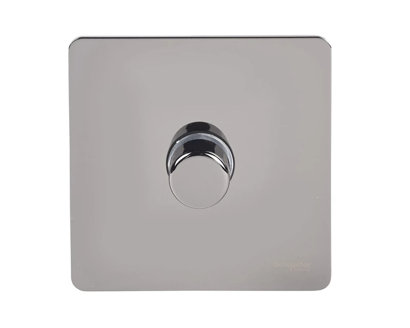 Schneider Electric Ultimate Screwless Flat Plate - Single 2 Way Dimmer Light Switch, Main & Low Voltage, 400W/VA, GU6412CBN, Black Nickel