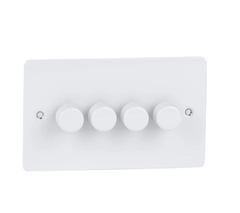 Schneider Electric Ultimate Flat Plate - 4 Gang 2 Way LED Dimmer Light Switch, 75W/VA, GU6242LPW, White