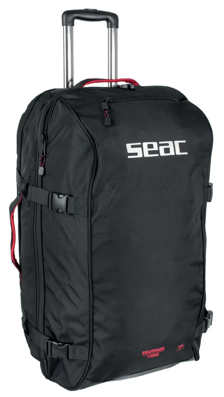 SEAC Equipage 1000, Roller Backpack Bag for Scuba Diving Equipment, 140 lt, 30"" x17 x15, Large Duffel Gear Bag, black