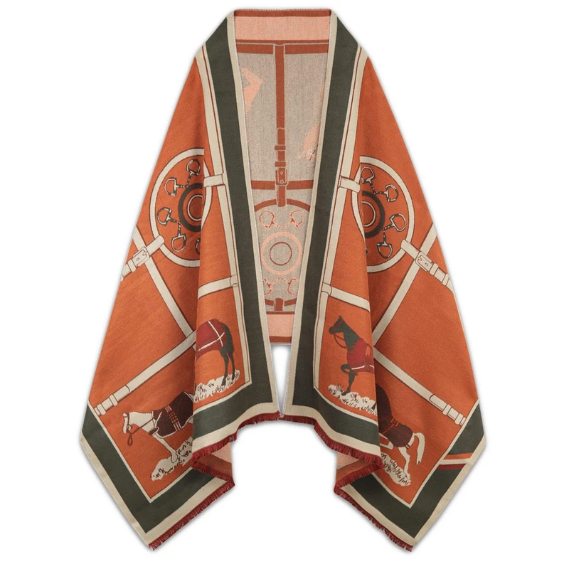 EXTREE Scarfs for Women Pashmina Silky Shawl Wrap for Evening Dressing Horse Scarf Blanket Open Front Poncho Cape, A2-series 1-orange, Medium