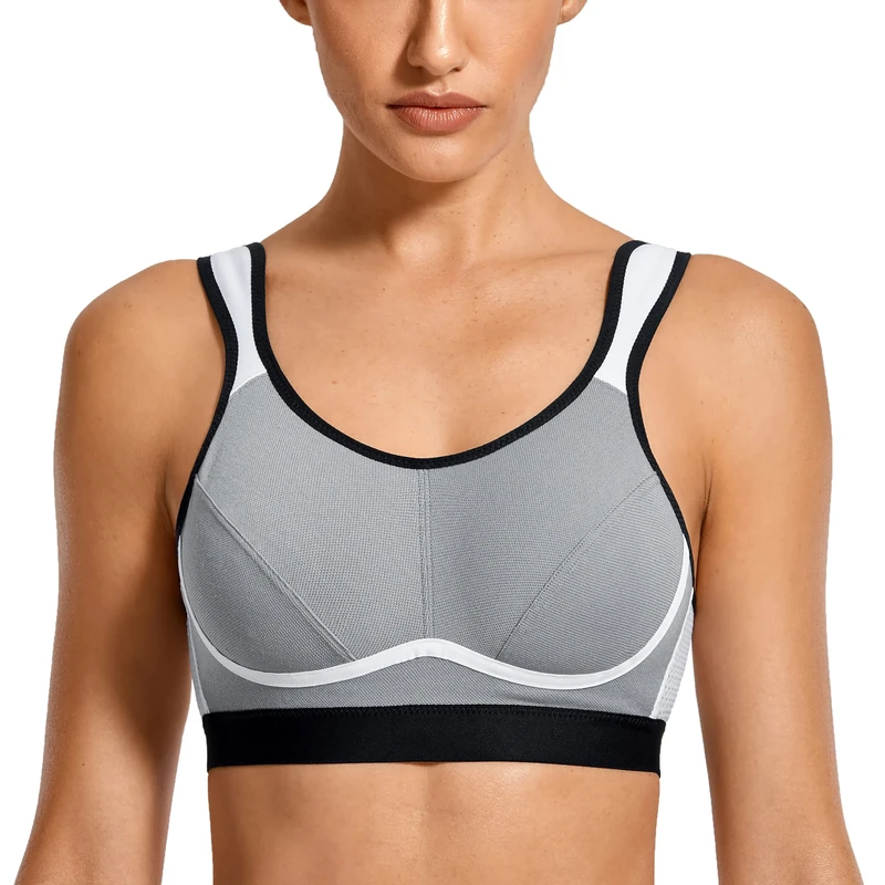 SYROKAN Women's Comfort Sports Bra High Impact for Large Breasts Wireless Stretch Support Bounce Control Dark Grey 36C