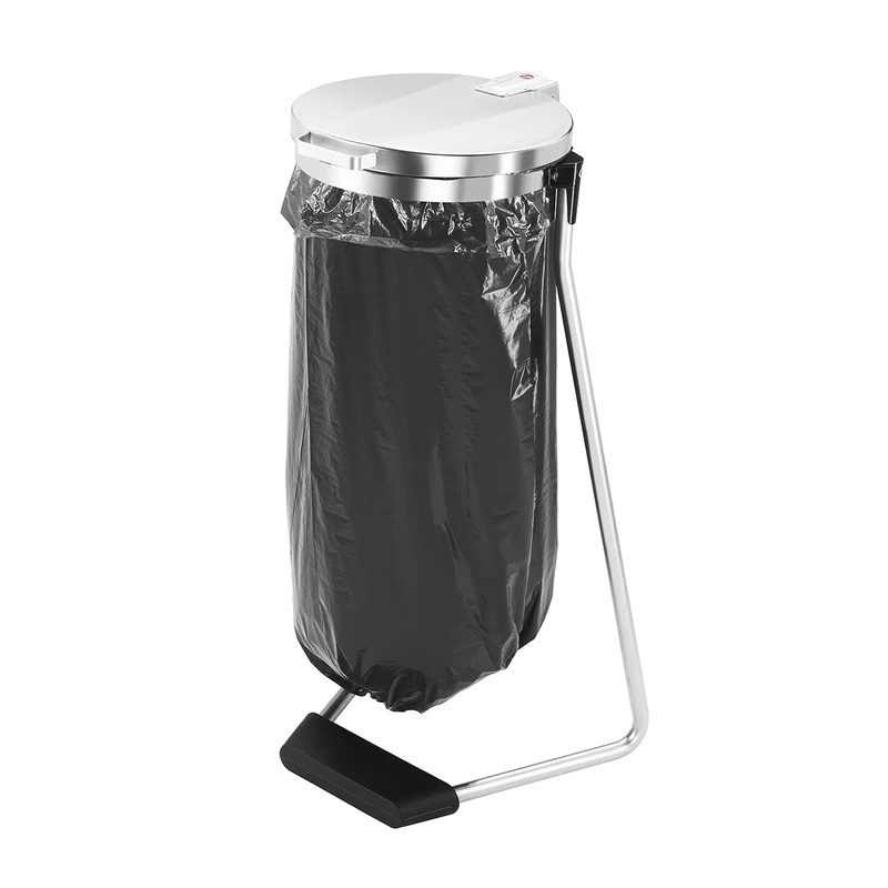 Hailo ProfiLine MSS Design XXXL Bin Bag Stand 120 Litres Steel Frame with Clamp Ring Large Opening Angle with Lid Attachment Stable Polymer Concrete Base Bin Bag Holder Silver - Image 1