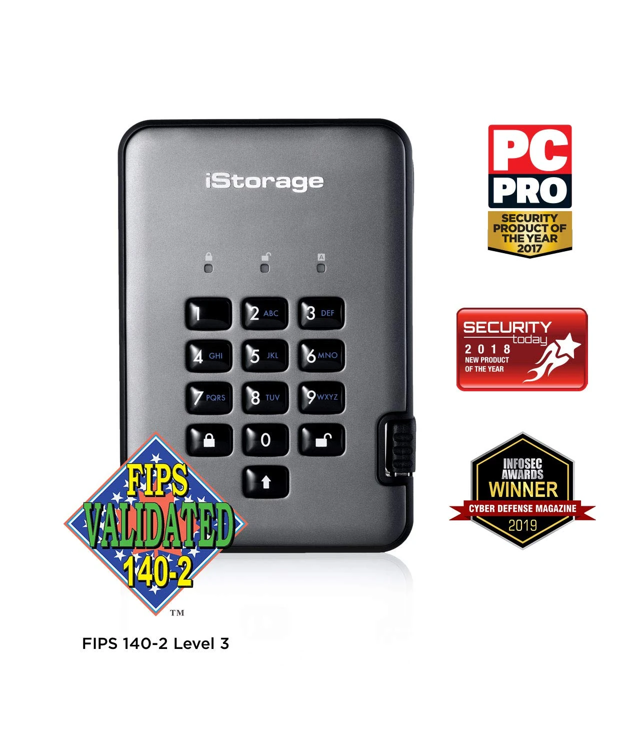iStorage diskAshur PRO2 SSD 8TB - Secure Solid State Drive - FIPS Level 3 certified - Password protected - Dust/Water-Resistant - Hardware encryption