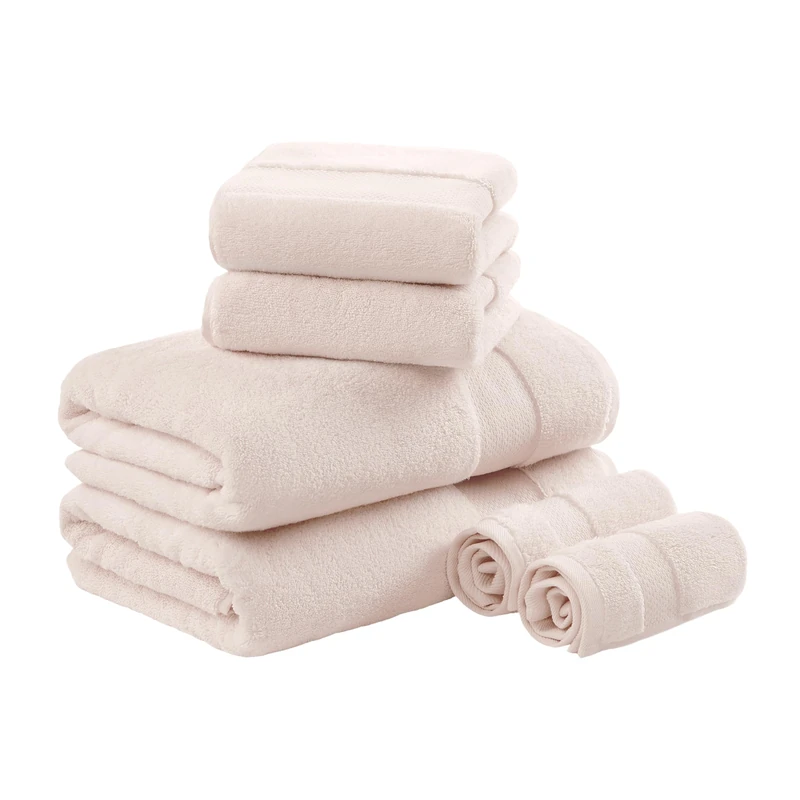 Madison Park Turkish 100% Cotton 600Gsm Luxury Premium Thick Soft Absorbent Hotel Bathroom Towel Set Shower Hand Face Washcloths, Assorted Sizes, Blush 6 Piece
