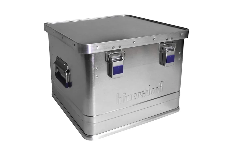 hünersdorff Aluminium Box Office 50 Litres, Splash-proof with Rubber Seal, Lightweight, Sturdy, Folding Handles, Preparation for Locks, Colour: Silver