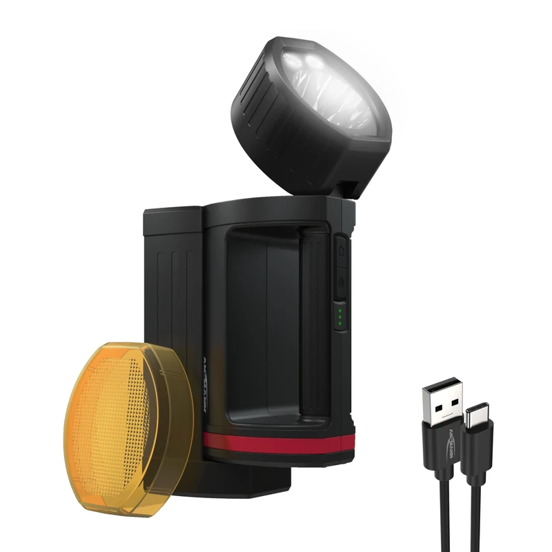 ANSMANN Rechargeable Searchlight [Black] 1700 Lumens Spotlight with Tilting Lamp Head & 5 Lighting Functions Incl Charging Station, Wall Bracket, USB Cable and Colour Filter Disc - 3 Year Warranty - Image 1
