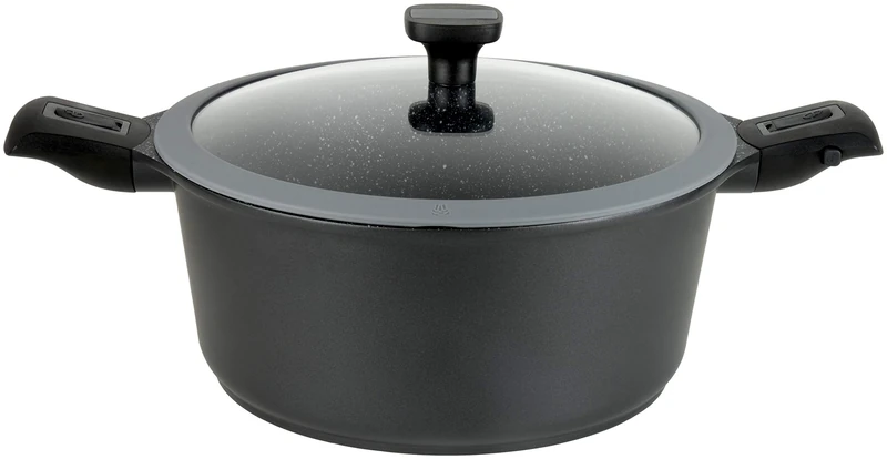 GSW 167857 Easy Click Cooking Pot with Glass Lid and Removable Handles, Aluminium, Black, Diameter 24 cm