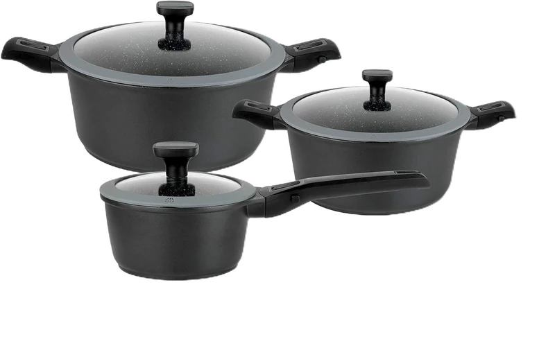 GSW 167772 Easy Click 6-Piece Saucepan Set, Aluminium, Plastic, Glass, Silicone, Black