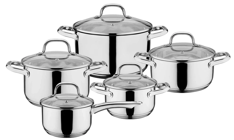 GSW Trentino 806787 Cooking Pot Set 10 Pieces Stainless Steel Glass Silver