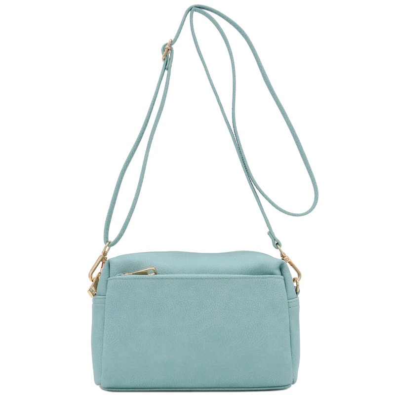 FashionPuzzle Triple Zip Small Crossbody Bag, Light Blue, One Size