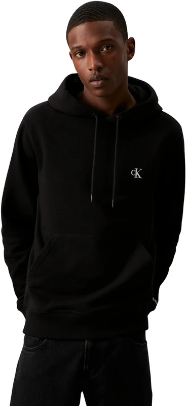 Calvin Klein Men Ck Essential Sweatshirt with Hood, Black (Ck Black), XXL