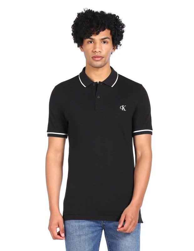 Calvin Klein Jeans Men Polo Shirt Short Sleeve, Black (Ck Black), XS