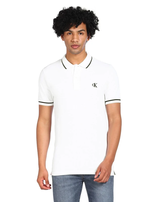 Calvin Klein Jeans Men Polo Shirt Short Sleeve, White (Bright White), XL