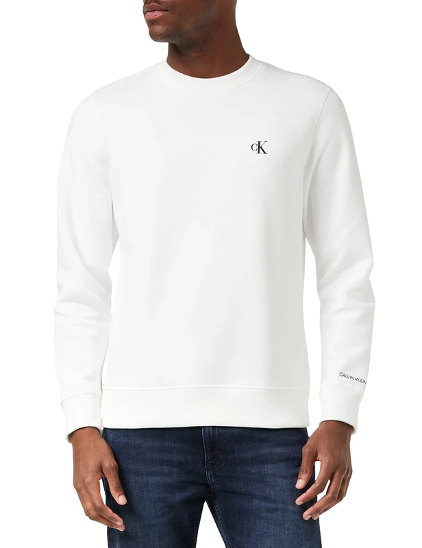 Calvin Klein Men Ck Essential Sweatshirt no Hood, White (Bright White), S