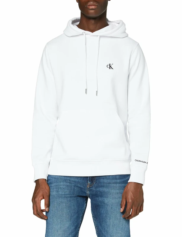 Calvin Klein Men Ck Essential Sweatshirt with Hood, White (Bright White), XXL