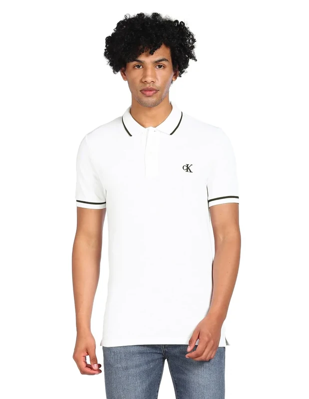 Calvin Klein Jeans Men Polo Shirt Short Sleeve, White (Bright White), L