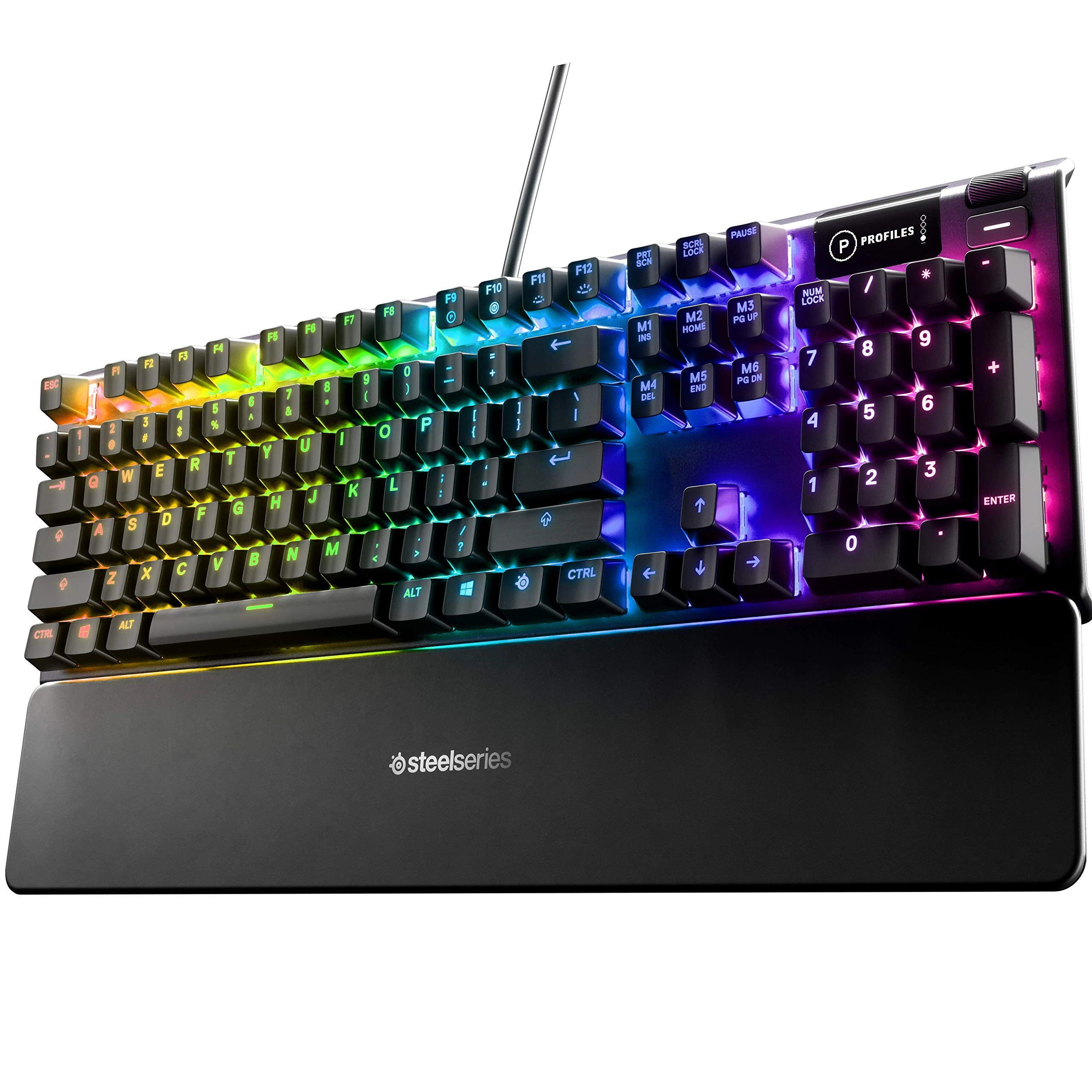 SteelSeries USB Apex 5 Hybrid Mechanical Gaming Keyboard – Per-Key RGB Illumination – Aircraft Grade Aluminum Alloy Frame – OLED Smart Display (Hybrid Blue Switch)
