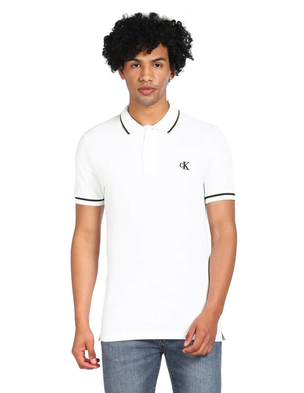 Calvin Klein Jeans Men Polo Shirt Short Sleeve, White (Bright White), S