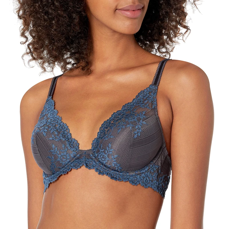 Wacoal Women's Embrace Lace Plunge Convertible Contour Bra, Nine Iron/Ensign Blue, 32C