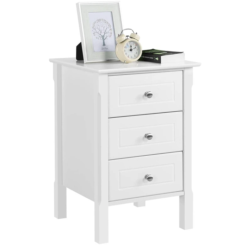 Yaheetech Bedside Table, Wooden Nightstand with 3 Storage Drawers, Sturdy Modern Cabinet for Bedroom Living Room Hallway, 40x40x60cm, White