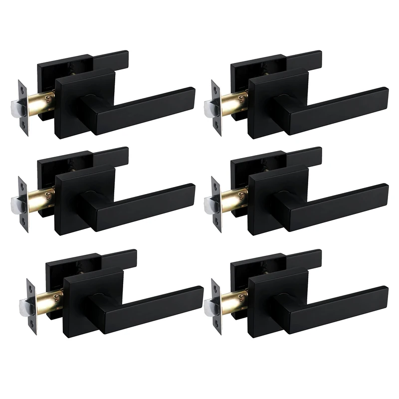 Solid Door Lever Matte Black Finish (6 Pack, Black Hall & Closet)