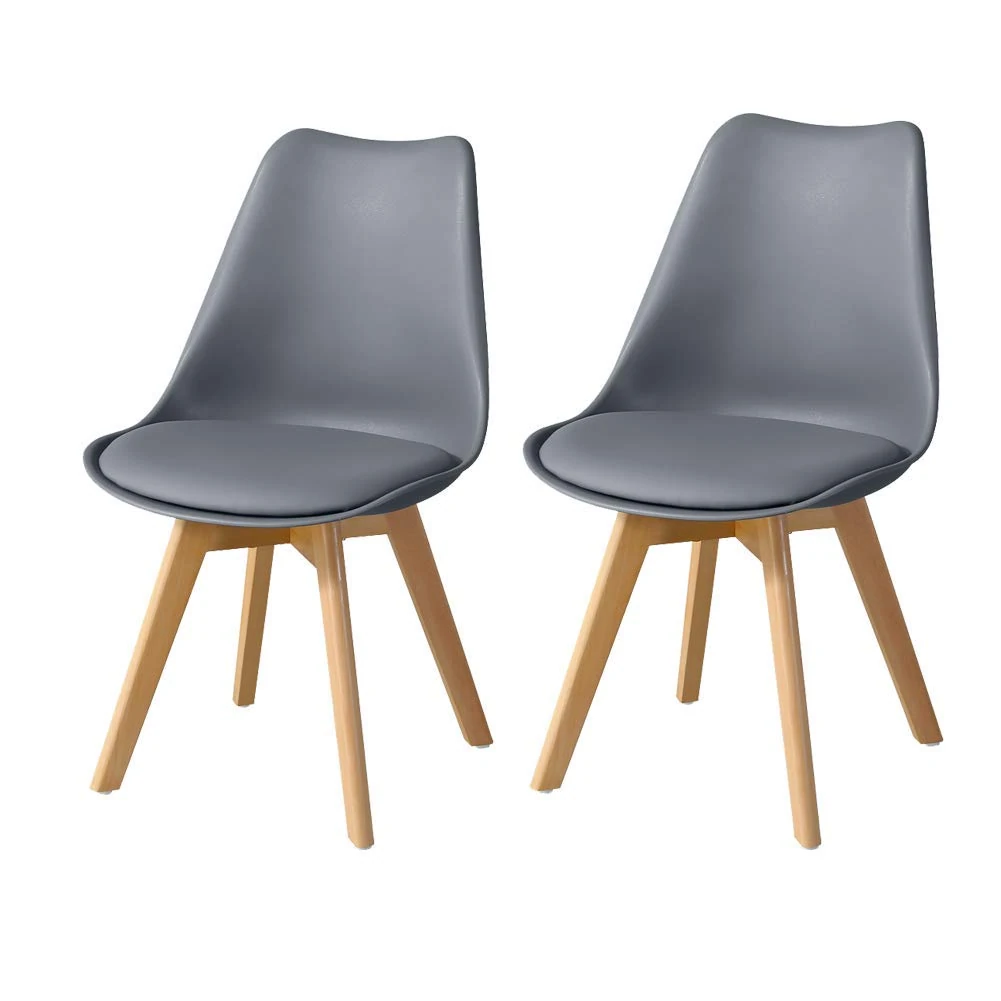 TUKAILAi Grey Dining Chairs Set of 2 with Faux Leather Cushioned Upholstered Seat Kitchen Chairs with Solid Wood Legs Retro Lounge Chairs For Home Office Dining Room Restaurant Furniture