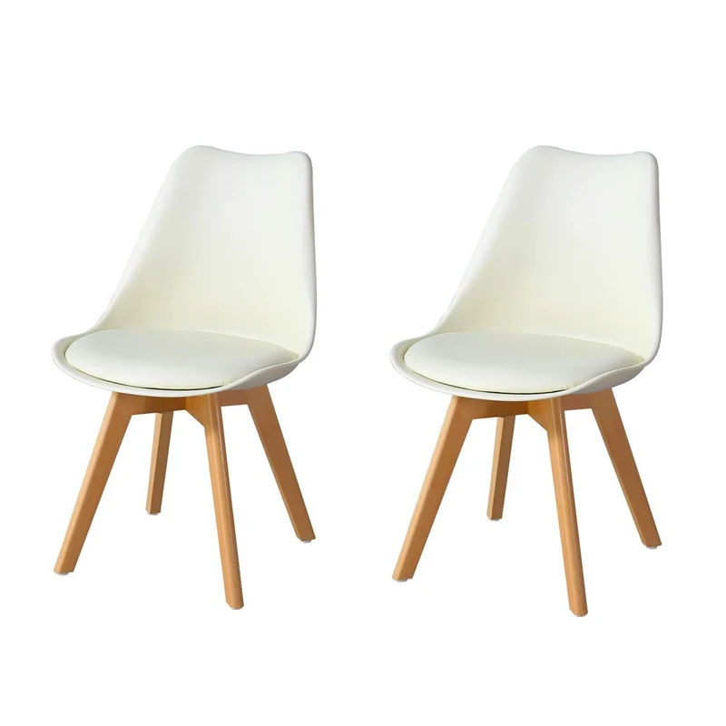 TUKAILAi 2 PCS Cream Dining Chairs with Wood Legs Retro Padded Seat Lounge Chairs Kitchen Chairs Living Room Reception Chairs