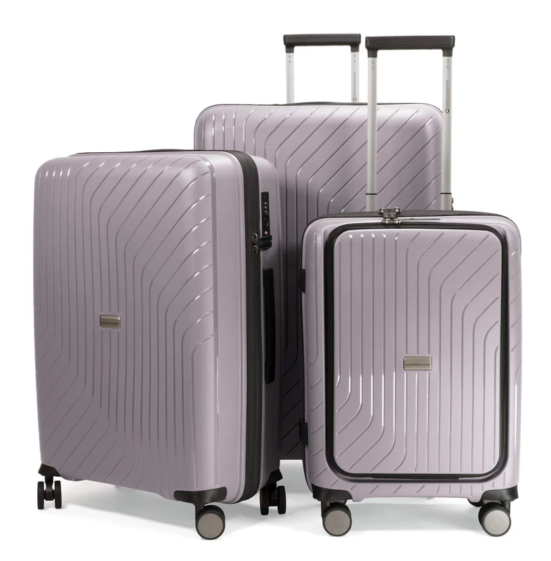 HAUPTSTADTKOFFER - TXL - Lightweight Luggage Set of 3 Hard-Side Trolley - Carry On with Laptop Compartment + Middle & Large Sized trolleys, Polypropylene, 55 cm 66 cm & 76 cm, Silver