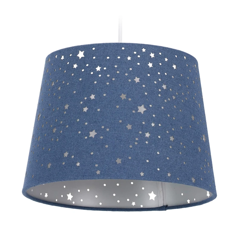 Relaxdays Children’s Hanging Lamp with Star Design, Kids’ Ceiling Light, Round Fabric Lampshade, Blue