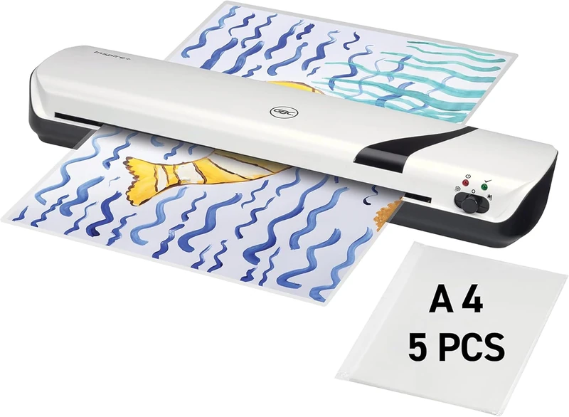 GBC Inspire+ A3 laminator, incl. starter set with 5 laminating pouches (2 x 75 microns), for 75 to 125 mic laminating films up to A3 format, hot and cold lamination, white, 2104512 - Image 1