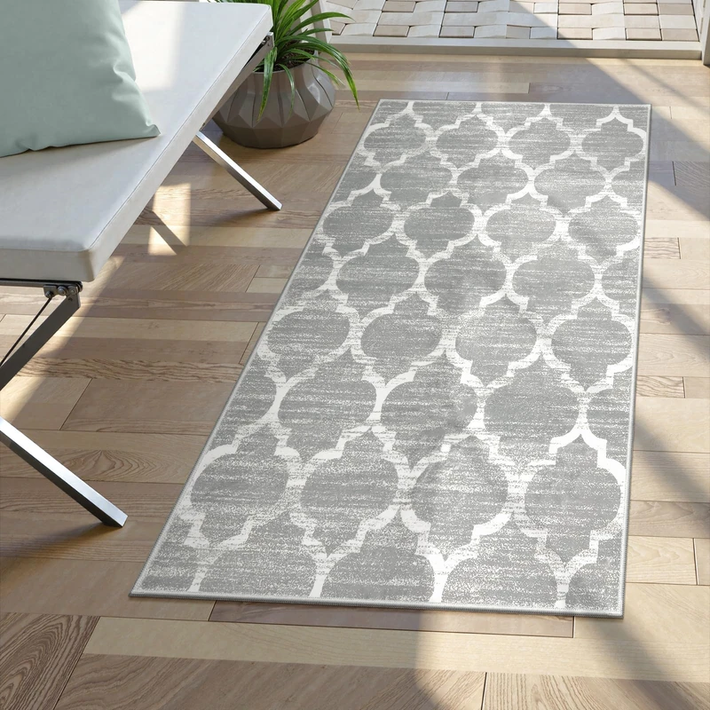 Lahome Moroccan Area Rug - 2’ X 4’ Non-Slip Area Rug Small Accent Distressed Throw Rugs Floor Carpet for Door Mat Entryway Bedrooms Laundry Room Decor (Rectangle - 2’ X 4’, Gray)